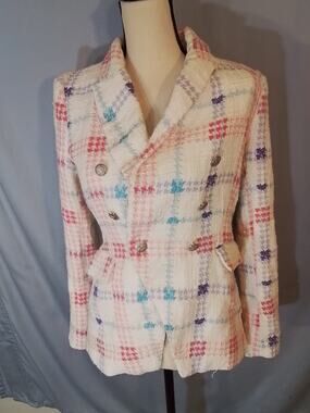 Maison d'Amelie white tweed jacket, plaid
